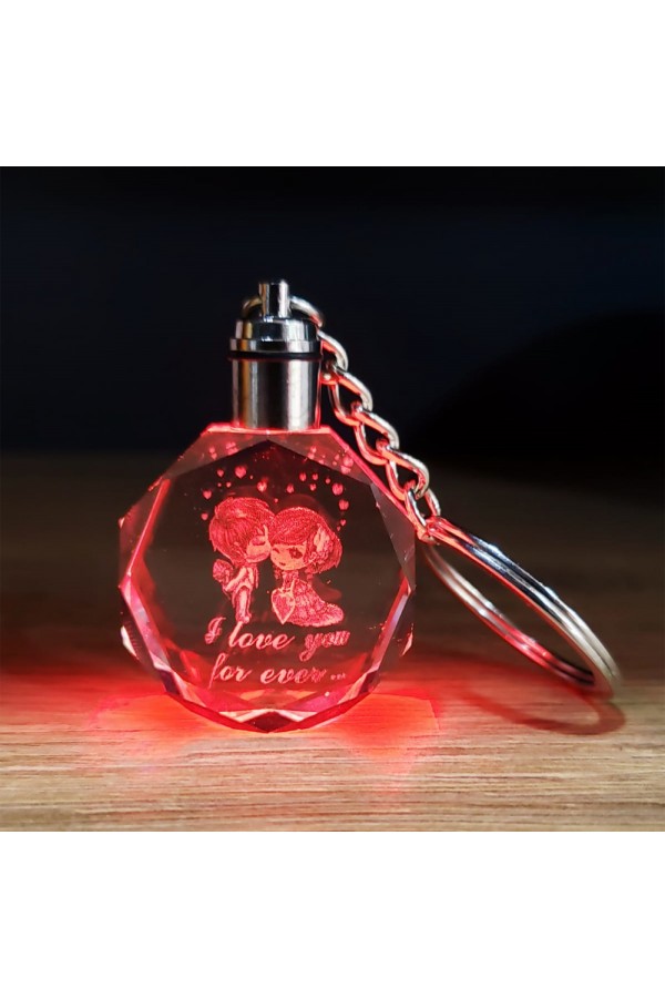 Renk Değiştiren Sevgililer Temalı Cam Küre Ve Işıklı Kristal Anahtarlık