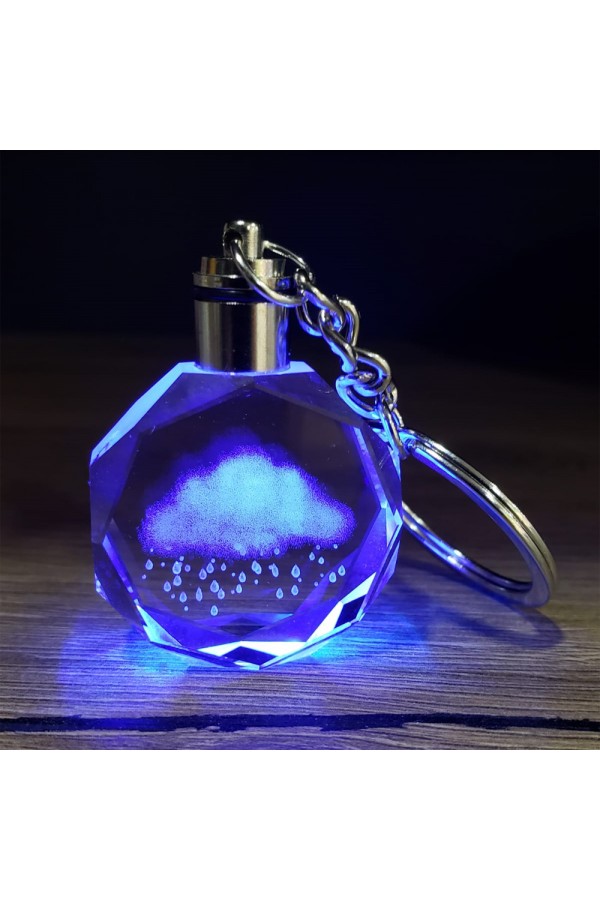 Renk Değiştiren Yağmur Bulutu Tasarımlı Cam Küre Anahtarlık