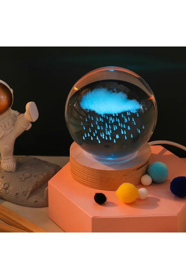 Renk Değiştiren Yağmur Bulutu Tasarımlı Cam Küre Anahtarlık