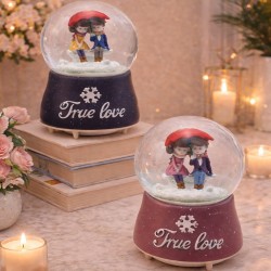 Şemsiye Altında Oturan Romantik Çiftler Tasarımlı Büyük Kar Küresi