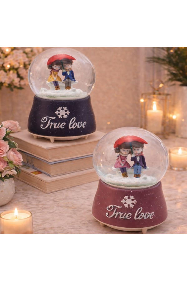 Şemsiye Altında Oturan Romantik Çiftler Tasarımlı Büyük Kar Küresi