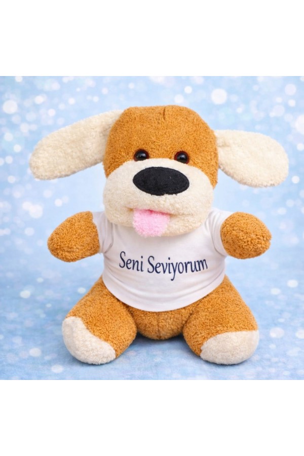 Seni Seviyorum Tişörtlü Sevimli Peluş Oyuncak Köpek