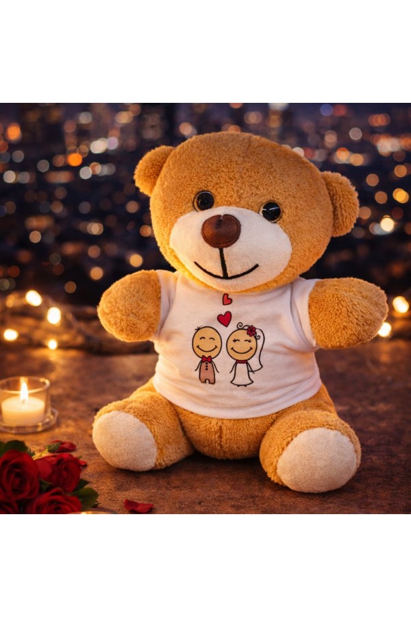 Sevimli Gelin Damat Tişörtlü Peluş Oyuncak Ayıcık