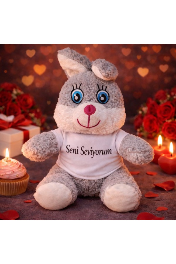 Sevimli Seni Seviyorum Tişörtlü Peluş Tavşan