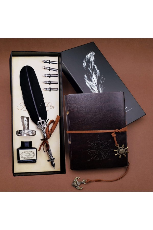 Tüylü Kalem ve Deri Defter Set