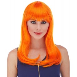 Turuncu Renk Uzun Düz Parti Peruğu Turuncu Renk Uzun Düz Parti Peruğu