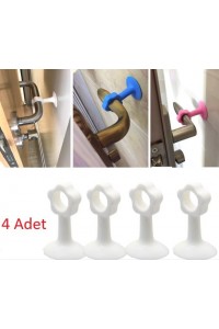 Vantuzlu Geçmeli Kapı Kolu Stoper 4lü Set Beyaz