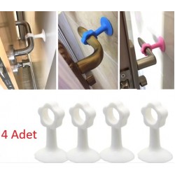 Vantuzlu Geçmeli Kapı Kolu Stoper 4lü Set Beyaz