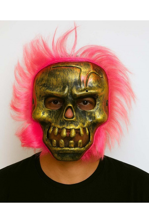 Bakır Kafatası Pembe Saçlı İskelet Maske Bakır Kafatası Pembe Saçlı İskelet Maske