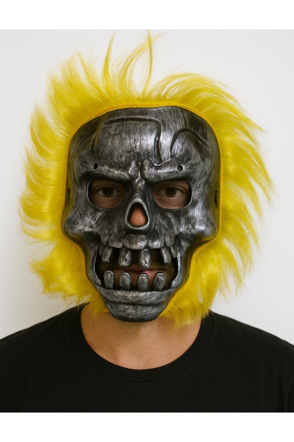 Metal Kafatası Sarı Saçlı İskelet Maske Metal Kafatası Sarı Saçlı İskelet Maske