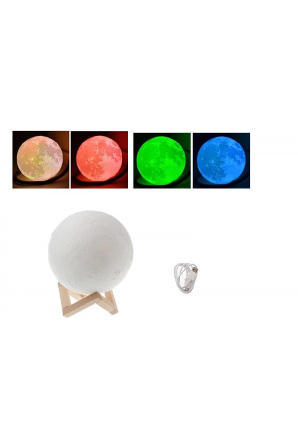 Yerküre Ld 18cm Şarj Edelibilen Gece Ay Lambası Ahşap Standlı