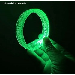 Yeşil Led Işıklı Baskı Yapılabilen Pilli Bileklik Bilezik 1,5 cm Genişlik