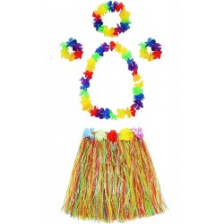 Yetişkin ve Çocuk Uyumlu Luau Aloha Hawaii  Kolye Renkli Etek Taç ve Bileklik Seti