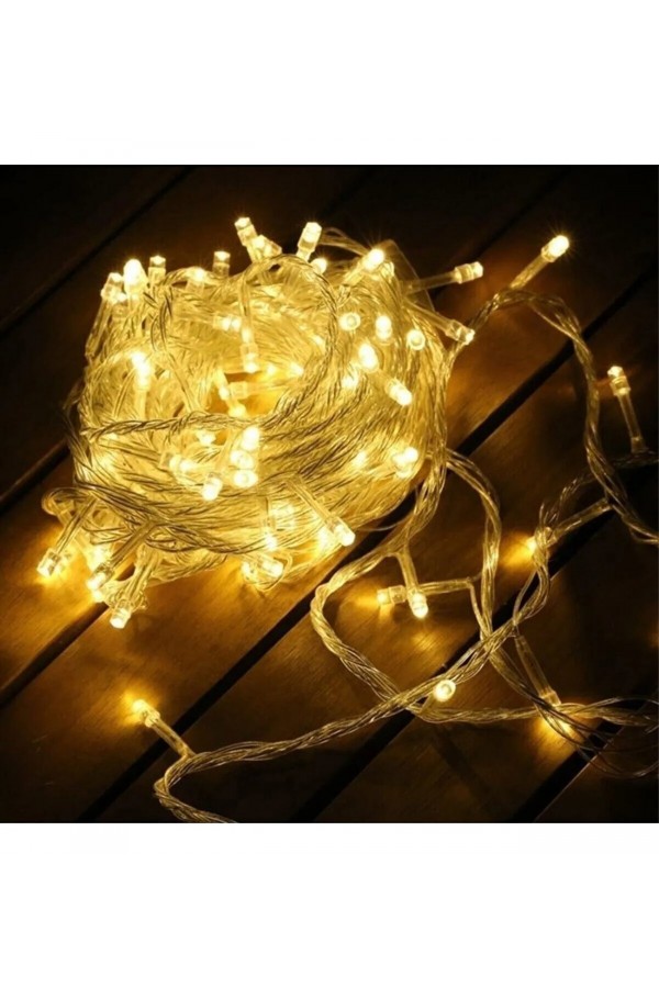 Yılbaşı Aydınlatması 100 LED Perde Hortum Sıcak Beyaz Işık - 10 Metre Dekoratif Şeffaf Kablolu Süs