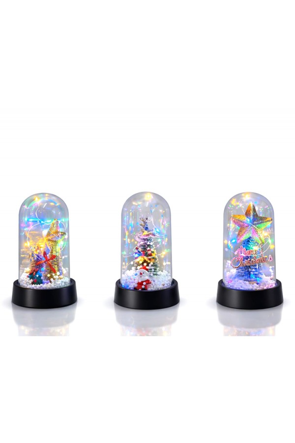 Yılbaşı Temalı Işıklı  Dekoratif Cam Fanus