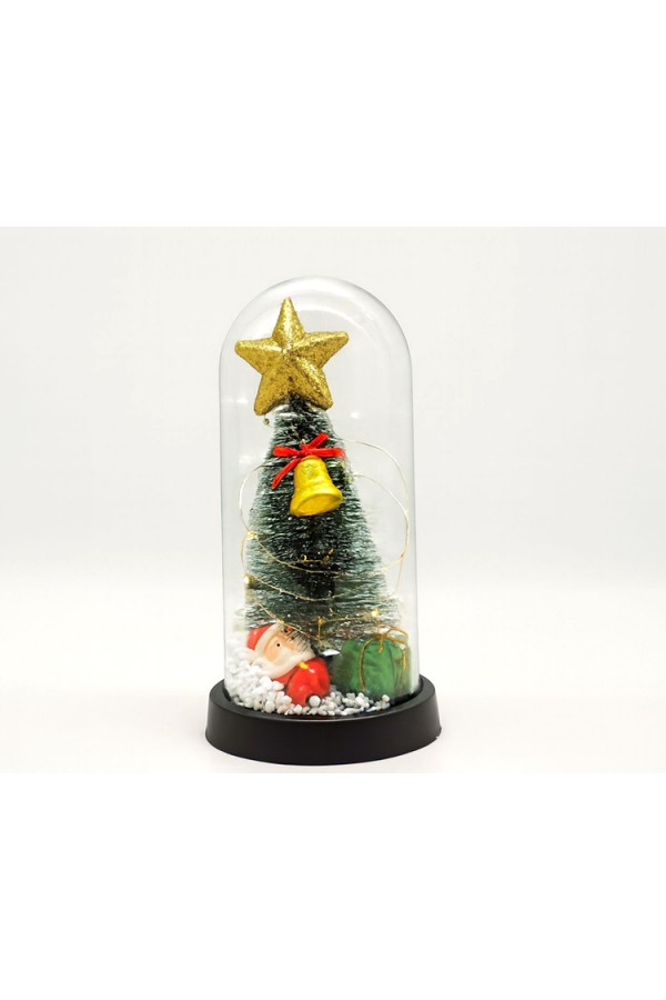 Yılbaşı Temalı Işıklı  Dekoratif Cam Fanus