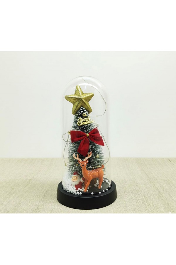 Yılbaşı Temalı Işıklı  Dekoratif Cam Fanus