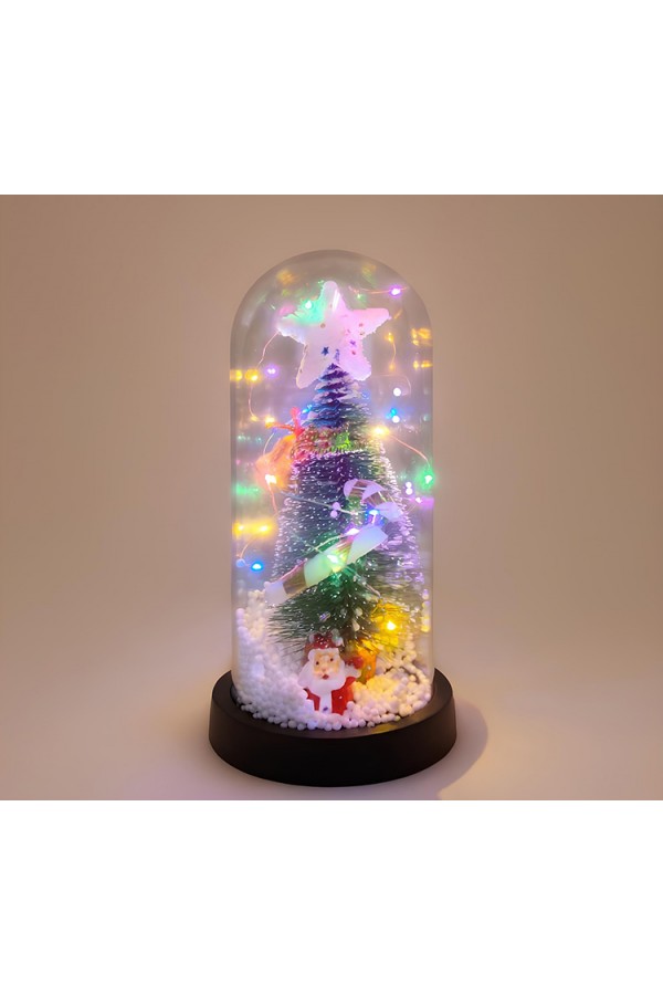 Yılbaşı Temalı Işıklı  Dekoratif Cam Fanus