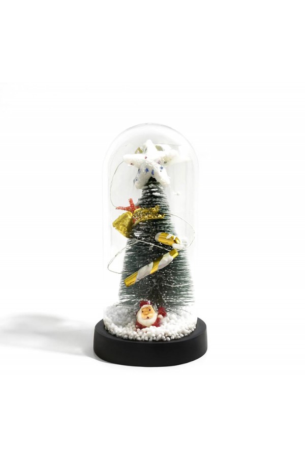 Yılbaşı Temalı Işıklı  Dekoratif Cam Fanus