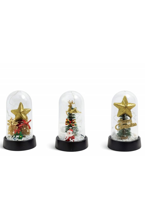 Yılbaşı Temalı Işıklı  Dekoratif Cam Fanus