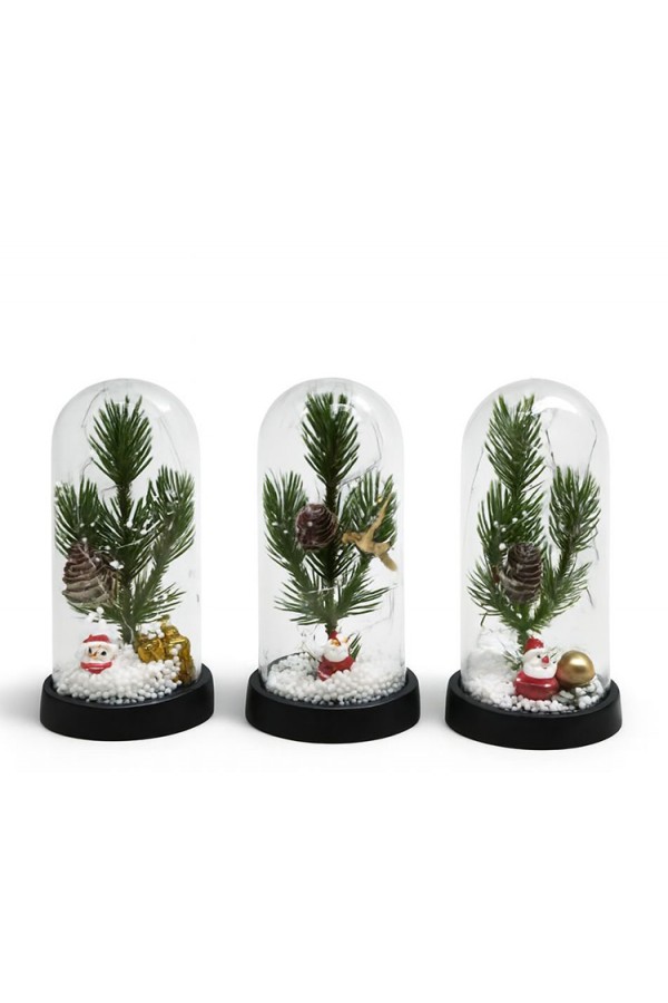 Yılbaşı Temalı Işıklı  Dekoratif Cam Fanus