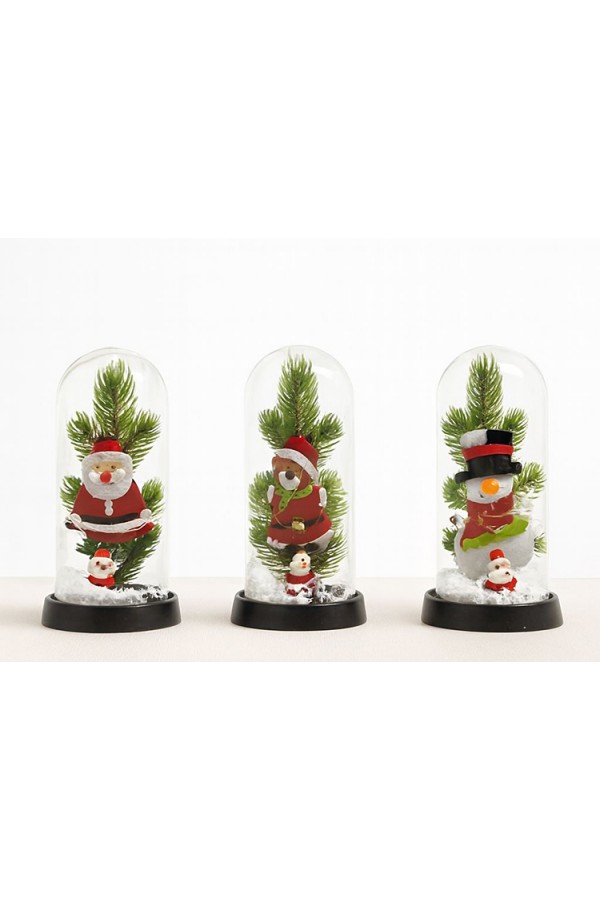 Yılbaşı Temalı Işıklı  Dekoratif Cam Fanus