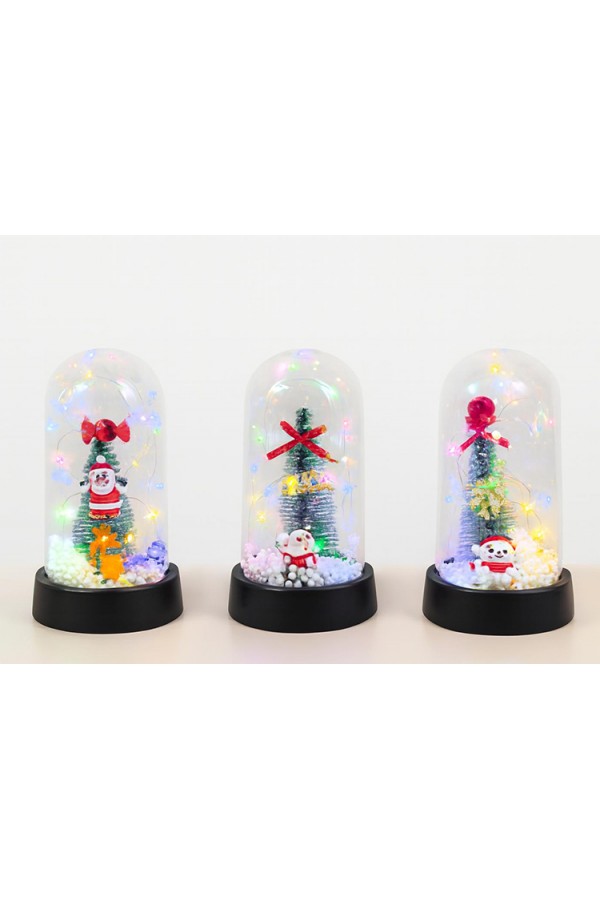 Yılbaşı Temalı Işıklı  Dekoratif Cam Fanus