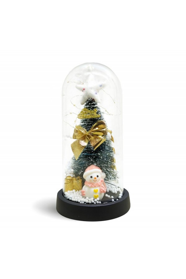 Yılbaşı Temalı Işıklı  Dekoratif Cam Fanus