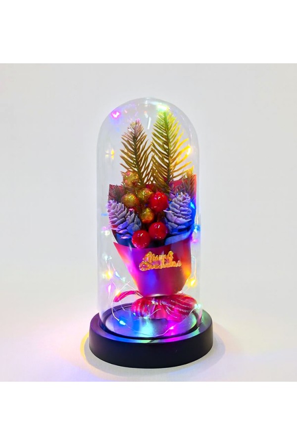 Yılbaşı Temalı Işıklı  Dekoratif Cam Fanus