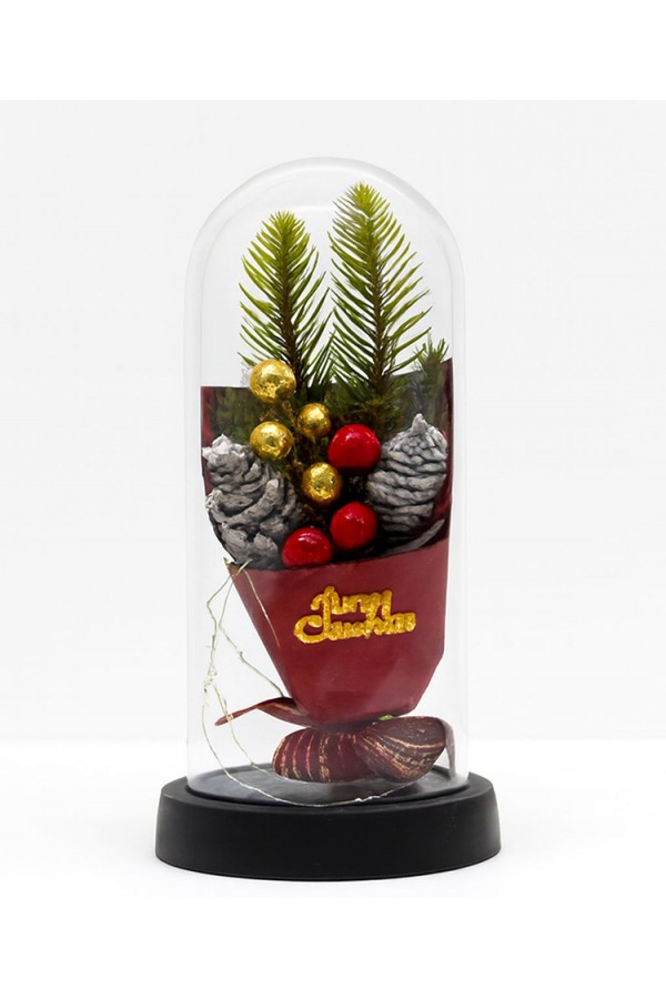 Yılbaşı Temalı Işıklı  Dekoratif Cam Fanus