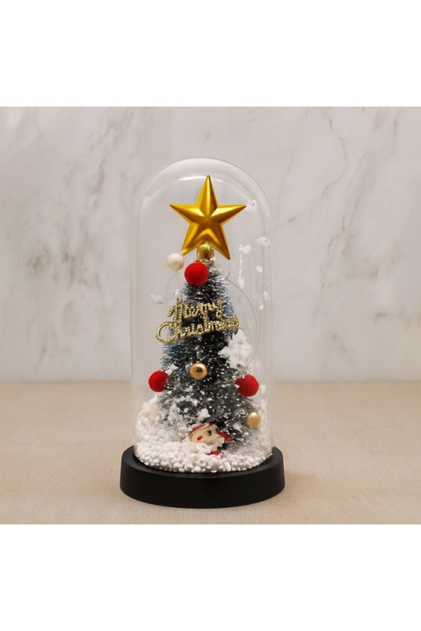 Yılbaşı Temalı Işıklı  Dekoratif Cam Fanus