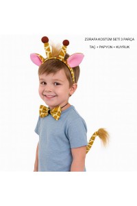Zürafa Kosümü Aksesuar Seti 3 lü - Taç Papyon Kuyruk